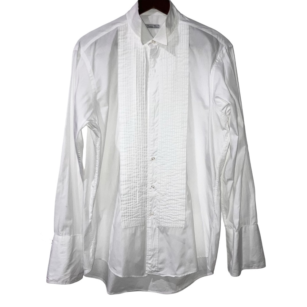 Vintage Christian Dior Monsieur Pleated Tuxedo Shirt White Sz 16/33 French Cuff - Picture 7 of 8